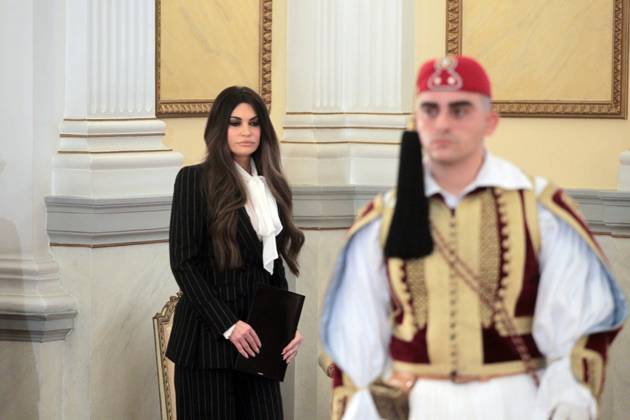 November 4, 2025, Athens, Greece: U.S. Ambassador Kimberly Guilfoyle presents her credentials to the President of the Hellenic Republic during an official ceremony at the Presidential Mansion in Athens, formally assuming her duties as the United StatesÃ¢â‚¬â ¢ top diplomat in Greece. Athens Greece - ZUMAv62_ 20251104_zaf_v62_007 Copyright: xAristidisxVafeiadakisx