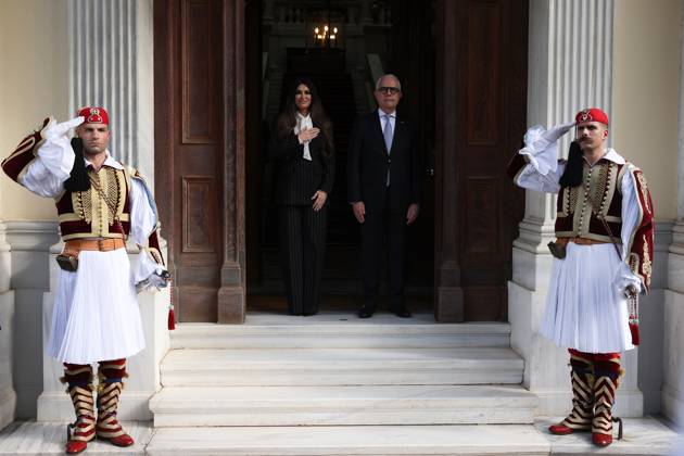 Kimberly Guilfoyle Presents Credentials in Athens ATHENS, GREECE - NOVEMBER 4: New United States Ambassador to Greece Kimberly Guilfoyle meets with Greek President Konstantinos Tasoulas during the Ceremony of the Presentation of Credentials at the Presidential Palace in Athens, Greece, on November 4, 2025. Costas Baltas Anadolu Athens Greece. Editorial use only. Please get in touch for any other usage.  Copyright: x2025xAnadoluxCostasxBaltasx