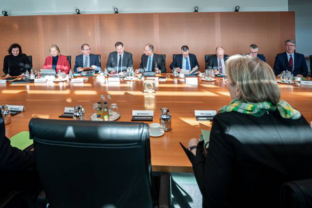 22 Meeting of the Federal Cabinet Impressions of the Cabinet table with the Federal Chancellors and the Federal Ministers at the beginning of the 22 Meeting of the Federal Cabinet Berlin Berlin Germany