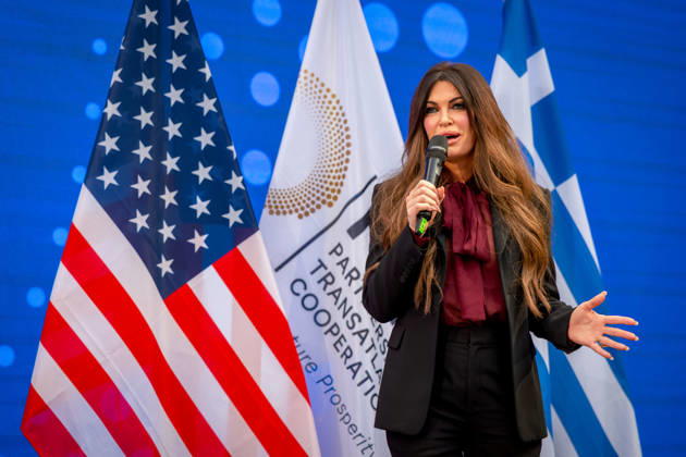 November 6, 2025, Athens, Greece: U.S. Ambassador to Greece, Kimberly Guilfoyle, delivers remarks to the 6th Partnership for Transatlantic Energy Cooperation meeting at the Zappeion, November 6, 2025 in Athens, Greece. Athens Greece - ZUMAp138 20251106_zaa_p138_028 Copyright: xAndrewxKing InteriorxDepartmentx