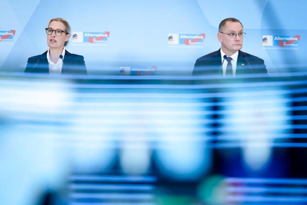 AfD, Alice Weidel, Tino Chrupalla Bundestag, Bundestag parliamentary group, AfD, press statement, chairperson, federal spokesperson, Alice Weidel, chairperson, federal spokesperson, Tino Chrupalla Berlin Berlin GER