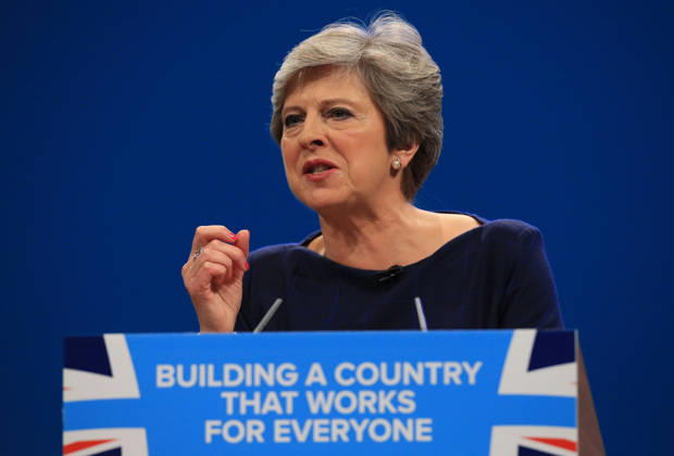 British Conservative Party Annual Conference 2017 MANCHESTER, UNITED KINGDOM - OCTOBER 04: British Prime Minister and leader of the Conservative Party Theresa May MP speaks during her keynote speech on the final day of the annual Conservative Party Conference in Manchester, north west England on October 04, 2017. Manchester Ingiltere. Editorial use only. Please get in touch for any other usage.  Copyright: x2025xAnadoluxLindseyxParnabyx