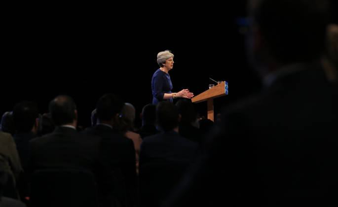 British Conservative Party Annual Conference 2017 MANCHESTER, UNITED KINGDOM - OCTOBER 04: British Prime Minister and leader of the Conservative Party Theresa May MP speaks during her keynote speech on the final day of the annual Conservative Party Conference in Manchester, north west England on October 04, 2017. Manchester Ingiltere. Editorial use only. Please get in touch for any other usage.  Copyright: x2025xAnadoluxLindseyxParnabyx