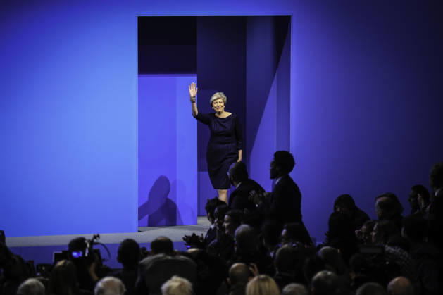 British Conservative Party Annual Conference 2017 MANCHESTER, UNITED KINGDOM - OCTOBER 04: British Prime Minister and leader of the Conservative Party Theresa May MP arrives to deliver her keynote speech on the final day of the annual Conservative Party Conference in Manchester, north west England on October 04, 2017. Manchester Ingiltere. Editorial use only. Please get in touch for any other usage.  Copyright: x2025xAnadoluxLindseyxParnabyx