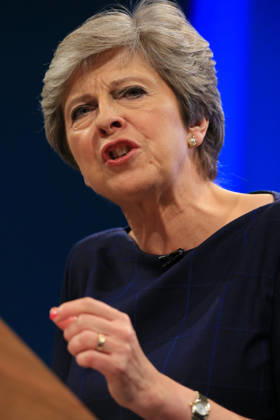 British Conservative Party Annual Conference 2017 MANCHESTER, UNITED KINGDOM - OCTOBER 04: British Prime Minister and leader of the Conservative Party Theresa May MP speaks during her keynote speech on the final day of the annual Conservative Party Conference in Manchester, north west England on October 04, 2017. Manchester Ingiltere. Editorial use only. Please get in touch for any other usage.  Copyright: x2025xAnadoluxLindseyxParnabyx
