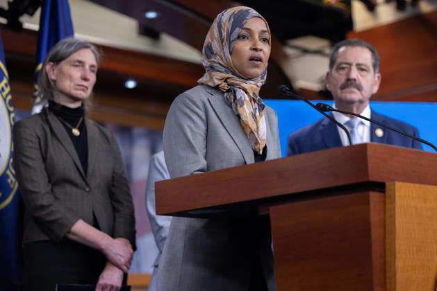 CPC DHS Presser WASHINGTON, DC - JANUARY 13: Congresswoman Ilhan Omar (D-MN) speaks at a press conference with other members of the Congressional Progressive Caucus on funding for and efforts to reform the Department of Homeland Security, in Washington, DC on, January 13, 2026. Nathan Posner Anadolu Washington United States. Editorial use only. Please get in touch for any other usage.  Copyright: x2026xAnadoluxNathanxPosnerx