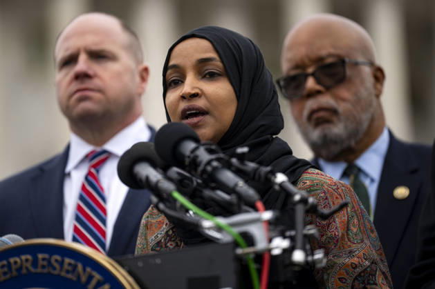 Rep. Ilhan Omar, D-MN, speaks during a press conference with other House Democrats about Renee Good, who was killed last week by Immigration and Customs Enforcement (ICE) agents in Minnesota, during a press conference calling for the Department of Homeland Security and Secretary Kristi Noem to be held accountable outside the US Capitol in Washington, DC, on January 14, 2026.  WAP20260114330 BONNIExCASH