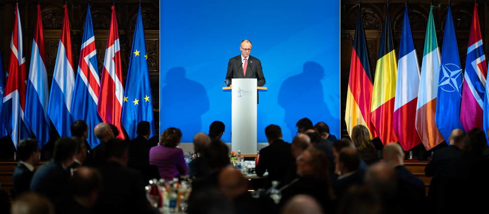 Federal Chancellor Friedrich Merz gives a speech in Hamburg City Hall to the participants of the 3rd North Sea Summit 2026 in Hamburg, Germany 3 North Sea Summit 2026 in Hamburg, Germany, Hamburg Hamburg Germany City Hall, Townhall