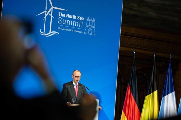 Federal Chancellor Friedrich Merz gives a speech in Hamburg City Hall to the participants of the 3rd North Sea Summit 2026 in Hamburg, Germany 3 North Sea Summit 2026 in Hamburg, Germany, Hamburg Hamburg Germany City Hall, Townhall