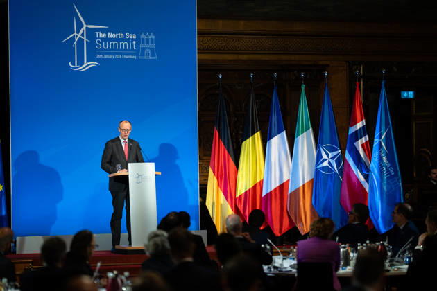Federal Chancellor Friedrich Merz gives a speech in Hamburg City Hall to the participants of the 3rd North Sea Summit 2026 in Hamburg, Germany 3 North Sea Summit 2026 in Hamburg, Germany, Hamburg Hamburg Germany City Hall, Townhall