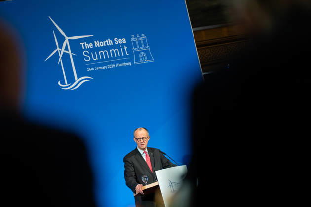 Federal Chancellor Friedrich Merz gives a speech in Hamburg City Hall to the participants of the 3rd North Sea Summit 2026 in Hamburg, Germany 3 North Sea Summit 2026 in Hamburg, Germany, Hamburg Hamburg Germany City Hall, Townhall