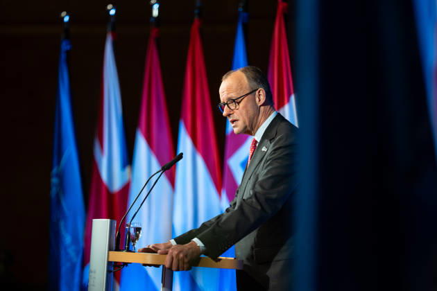 Federal Chancellor Friedrich Merz gives a speech in Hamburg City Hall to the participants of the 3rd North Sea Summit 2026 in Hamburg, Germany 3 North Sea Summit 2026 in Hamburg, Germany, Hamburg Hamburg Germany City Hall, Townhall