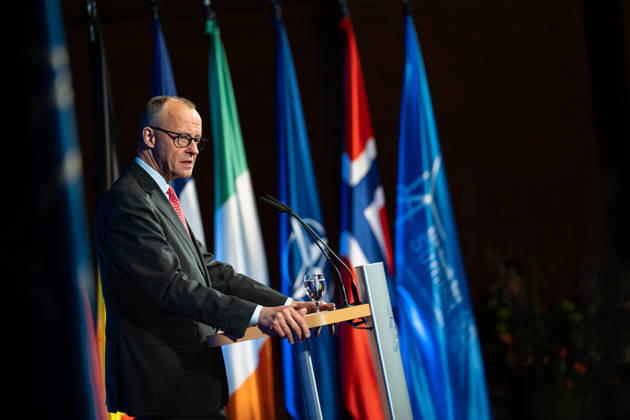 Federal Chancellor Friedrich Merz gives a speech in Hamburg City Hall to the participants of the 3rd North Sea Summit 2026 in Hamburg, Germany 3 North Sea Summit 2026 in Hamburg, Germany, Hamburg Hamburg Germany City Hall, Townhall