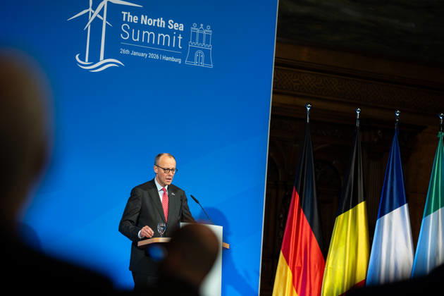 Federal Chancellor Friedrich Merz gives a speech in Hamburg City Hall to the participants of the 3rd North Sea Summit 2026 in Hamburg, Germany 3 North Sea Summit 2026 in Hamburg, Germany, Hamburg Hamburg Germany City Hall, Townhall