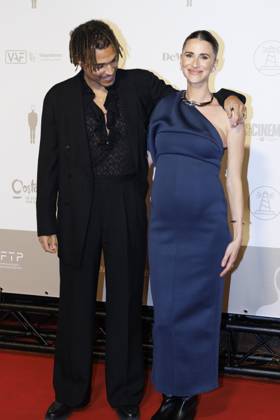 Television Presenter Aster Nzeyimana and Actress Lize Fereyn pictured on the red carpet at the arrival for the award ceremony of the Ensors Flemish film prizes, as part of the Ostend Film Festival (18th edition) (30 01-07 02), Saturday 07 February 2026, in Oostende.  NICOLASxMAETERLINCK 161909353