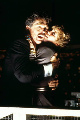 Poltergeist Iii Moviestills RELEASE DATE: June 10, 1988. MOVIE TITLE: Poltergeist III. STUDIO: MGM. PLOT: Carol Anne has been sent to live with her Aunt and Uncle in an effort to hide her from the clutches of the ghostly Reverend Kane, but he tracks her down and terrorises her in her relatives appartment in a tall glass building. Will he finally achieve his target and capture Carol Anne again, or will Tangina be able, yet again, to thwart him? PICTURED: TOM SKERRITT as Bruce Gardner, and NANCY ALLEN as Patricia Wilson-Gardner. Chicago Ilinoi USA Copyright: xMGMx