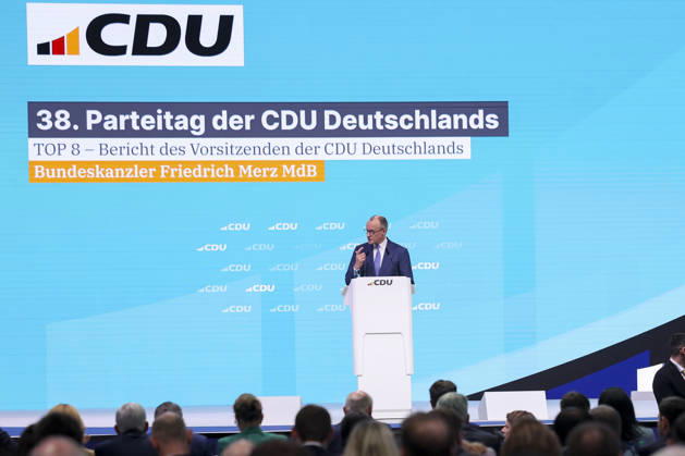 Federal Chancellor Friedrich Merz addresses the delegates, 1 day, 38 Party Congress of the CDU Germany, Landesmesse on February 20, 2026 in Stuttgart, Germany Photo by Marco Steinbrenner DeFodi Images Federal Chancellor Friedrich Merz addresses the delegates, 1 day, 38 Party Congress of the CDU Germany, Landesmesse, February 20, 2026 in Stuttga