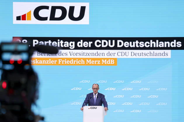 Federal Chancellor Friedrich Merz addresses the delegates, 1 day, 38 Party Congress of the CDU Germany, Landesmesse on February 20, 2026 in Stuttgart, Germany Photo by Marco Steinbrenner DeFodi Images Federal Chancellor Friedrich Merz addresses the delegates, 1 day, 38 Party Congress of the CDU Germany, Landesmesse, February 20, 2026 in Stuttga