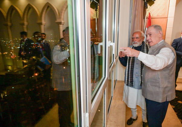 RECORD DATE NOT STATED Israeli Prime Minister Benjamin Netanyahu hosts Prime Minister Narendra Modi for dinner wearing Indian clothing Jerusalem Israel , Feb 26 (ANI): Israeli Prime Minister Benjamin Netanyahu hosts Prime Minister Narendra Modi for dinner wearing Indian clothing, in Jerusalem on Wednesday. (@IsraeliPM X ANI Photo) Jerusalem Israel Copyright: xANIx ANI_20260226056