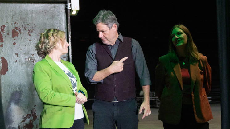 Former Federal Minister of Economics Robert Habeck in the election campaign for the state election, with Katrin Eder, top candidate and Minister for Climate Protection, Environment, Energy and Mobility of Rhineland-Pala