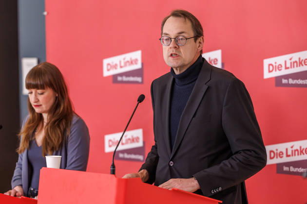 Statement Die Linke Heidi Reichinnek and Soeren Pellmann Die Linke at a statement on 17 03 26 in Berlin Berlin Berlin Germany Reichstag