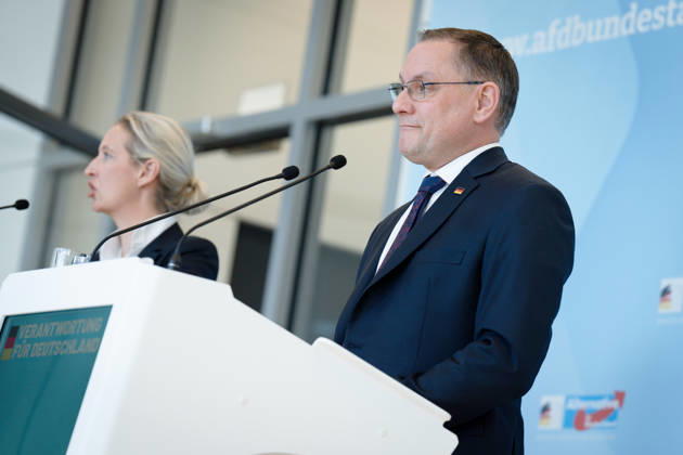 AfD, Alice Weidel, Tino Chrupalla Bundestag, Bundestag parliamentary group, AfD, press statement, chairperson, federal spokesperson, Alice Weidel, chairperson, federal spokesperson, Tino Chrupalla Berlin Berlin GER