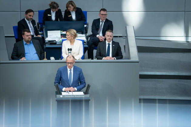 German Bundestag, 64 Plenary Session German Bundestag, 64 Federal Chancellor Friedrich Merz CDU during his government statement on the European Council and the Presidium in the background, at the 64th session of the German Bundestag in Berlin, 18 03 2026l Berlin Berlin Germany