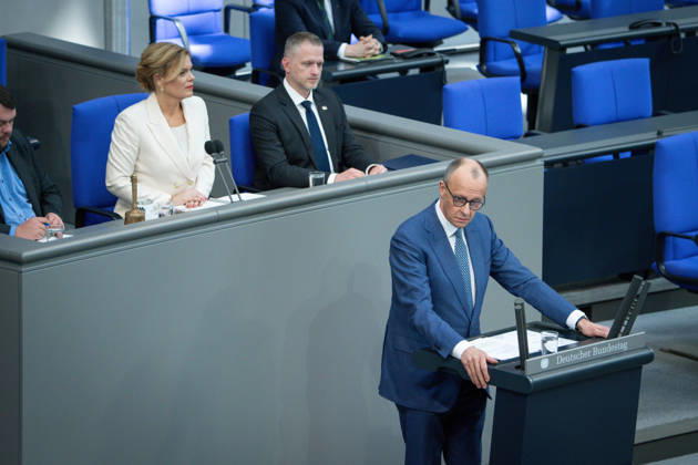 German Bundestag, 64 Plenary Session German Bundestag, 64 Federal Chancellor Friedrich Merz CDU during his government statement on the European Council and the Presidium in the background, at the 64 session of the German Bundestag in Berlin, 18 03 2026 Berlin Berlin Germany
