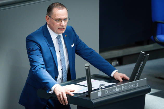 German Bundestag, 64th plenary session Tino Chrupalla AfD in portrait during his speech on the agenda item Government statement on the European Council at the 64th session of the German Bundestag in Berlin, 18 03 2026 Berlin Berlin Germany