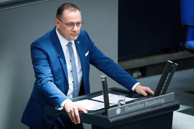 German Bundestag, 64th plenary session Tino Chrupalla AfD in portrait during his speech on the agenda item Government statement on the European Council at the 64th session of the German Bundestag in Berlin, 18 03 2026 Berlin Berlin Germany