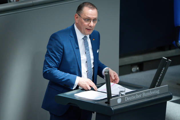 German Bundestag, 64th plenary session Tino Chrupalla AfD in portrait during his speech on the agenda item Government statement on the European Council at the 64th session of the German Bundestag in Berlin, 18 03 2026 Berlin Berlin Germany