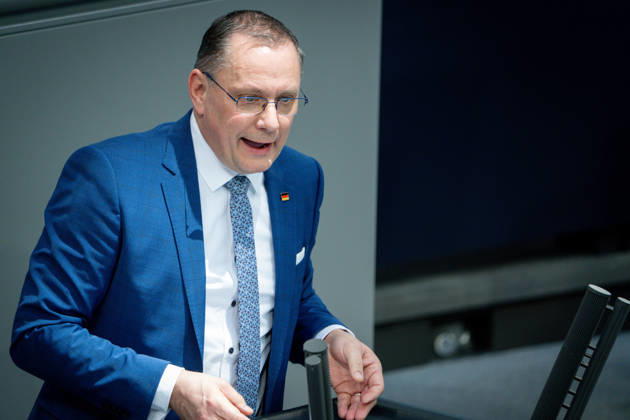 German Bundestag, 64th plenary session Tino Chrupalla AfD in portrait during his speech on the agenda item Government statement on the European Council at the 64th session of the German Bundestag in Berlin, 18 03 2026 Berlin Berlin Germany