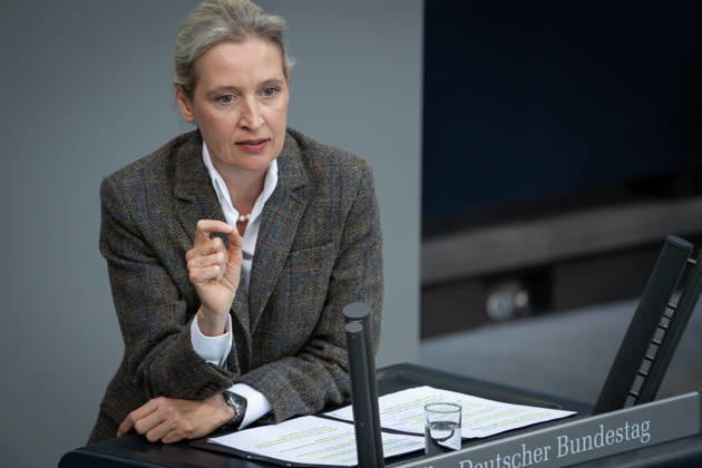 German Bundestag, 64th plenary session Alice Weidel AfD in portrait during her speech on the agenda item government statement on the European Council at the 64th session of the German Bundestag in Berlin, 18 03 2026 Berlin Berlin Germany