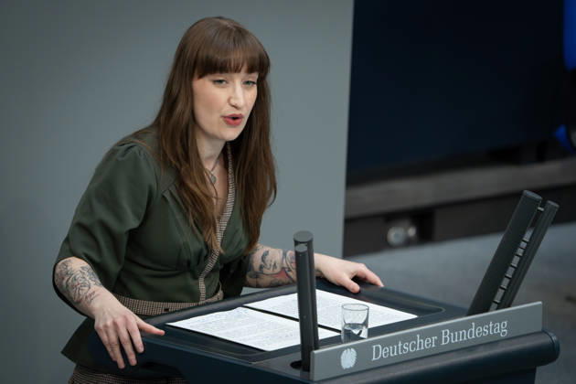 German Bundestag, 64th plenary session Heidi Reichinnek Die Linke in portrait during her speech on the agenda item Government statement on the European Council at the 64th session of the German Bundestag in Berlin, 18 03 2026 Berlin Berlin Germany