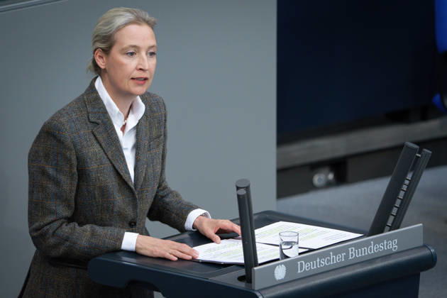 German Bundestag, 64th plenary session Alice Weidel AfD in portrait during her speech on the agenda item government statement on the European Council at the 64th session of the German Bundestag in Berlin, 18 03 2026 Berlin Berlin Germany