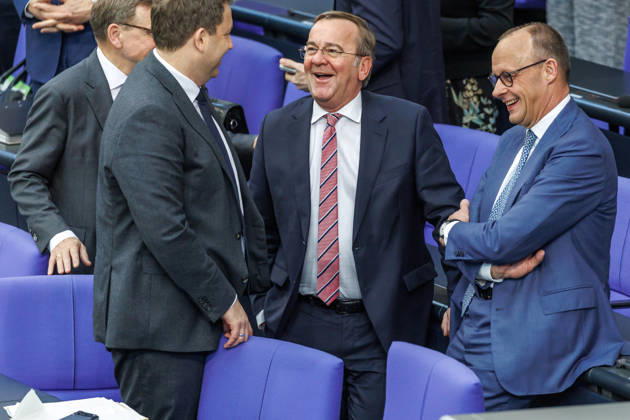 Bundestag Lars Klingbeil SPD , Federal Minister of Finance, Boris Pistorius SPD , Federal Minister of Defense and Federal Chancellor Friedrich Merz CDU , in the German Bundestag on 18 03 26 in Berlin Berlin Berlin Germany Bundestag