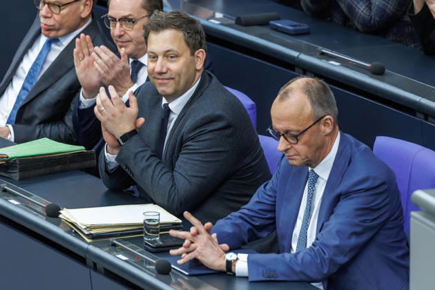 Bundestag Lars Klingbeil SPD , Federal Minister of Finance and Federal Chancellor Friedrich Merz CDU in the German Bundestag on 18 03 26 in Berlin Berlin Berlin Germany Bundestag