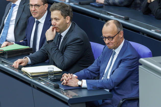 Bundestag Lars Klingbeil SPD , Federal Minister of Finance and Federal Chancellor Friedrich Merz CDU in the German Bundestag on 18 03 26 in Berlin Berlin Berlin Germany Bundestag