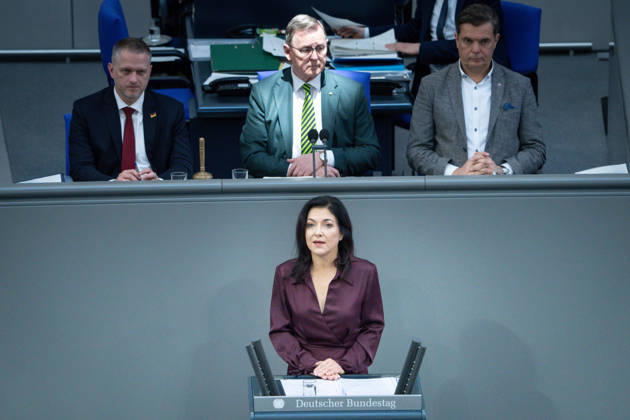 German Bundestag, 65th plenary session Katherina Reiche, Federal Minister for Economic Affairs and Energy in portrait during her speech on the agenda item fuel measures package, energy price increases at the 65th session of the German Bundestag in Berlin, 19 03 2026 Berlin Berlin