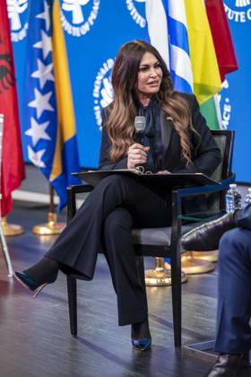 March 25, 2026, Washington, Dc, United States: U.S. Ambassador to Greece, Kimberly Guilfoyle, delivers remarks during a discussion at the Transatlantic Gas Security Summit at the United States Institute of Peace, February 24, 2026 in Washington, D.C. Washington United States - ZUMAp138 20260325_zaa_p138_030 Copyright: xLowellxWhitman InteriorxDepartmex