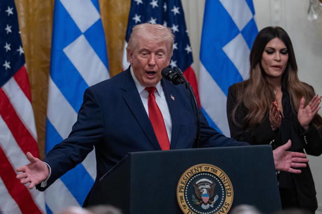 March 26, 2026, White House, Dc, United States: President Donald Trump and Archbishop Elpidophoros of America participate in a Greek Independence Day celebration in the East Room of the White House in Washington, DC, on March 24, 2025. US Ambassador to Greece Kimberly Guilfoyle was also in attendance. White House United States  - ZUMAl312 20260326_znp_l312_010 Copyright: xAndrewxLeydenx