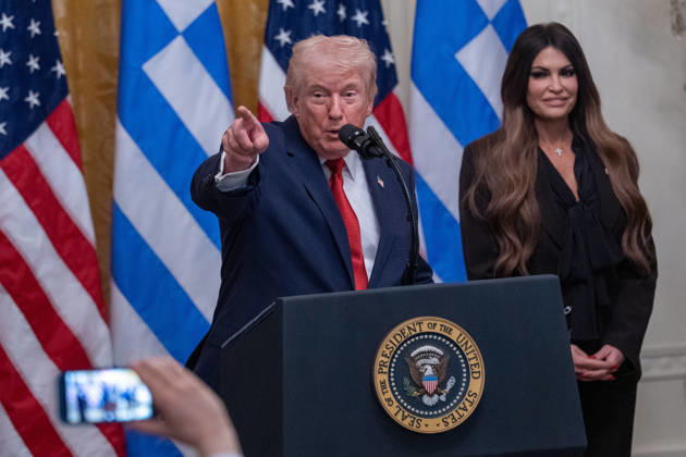 March 26, 2026, Washington, District of Columbia, USA: President DONALD TRUMP and US Ambassador to Greece KIMBERLY GUILFOYLE participate in a Greek Independence Day celebration in the East Room of the White House in Washington, D.C. Washington USA  - ZUMAl312 20260326_znp_l312_008 Copyright: xAndrewxLeydenx