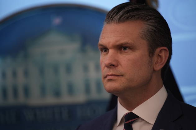 United States Secretary of War Pete Hegseth looks on as US President Donald J Trump conducts a press conference in the James S Brady Press Briefing Room of the White House in Washington, DC, USA, on Monday April 6, 2026. The President is expected to take questions on the Iran War and oil prices. Copyright: xIndependentxStillxPoolxphotox 2026xAbacaUSAxfromxConsolidatedxNewsxPhotosxAllxRightsxReservex MediaPunchx