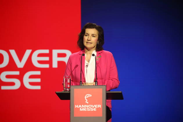 Dorothee Bär, Federal Minister of Research, Technology and Space, speaks at an event on the opening day of Hannover Messe in Hall 25, Center Stage Brazil is this years partner country of Hannover Messe Hannover, 20 04 2026 Copyright: xAgenturxMatthiasxWehnertx xM.xGränzdörferx