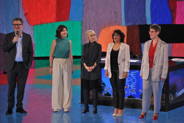 photo Mario Romano IPP Milan 26 04 2026 TV broadcast CHE TEMPO CHE FA in the photo Fabio Fazio, Luciana Littizzetto with Laura Ludo, a Lorena Bisighini and Giulia Russo Italy Photo Press World Copyright CHE TEMPO CHE FA