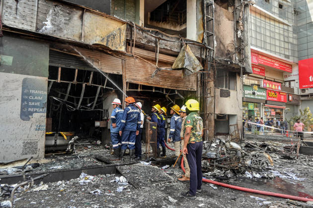 Firefighting operations underway after a fire breaks out at a three-storey building Ahmedabad, Apr 27 (ANI): Firefighting operations underway after a fire breaks out at a three-storey building, at Shyamal crossroad, in Ahmedabad on Monday. Ahmedabad Gujarat India Copyright: xANIx ANI_20260427219