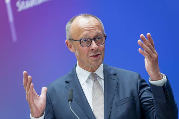 Friedrich Merz EUR, Germany, Berlin, 07 05 2026 Greeting by Federal Chancellor Friedrich Merz CDU at the festive event of the Federal Ministry for Digital and State Modernization on the occasion of its first anniversary In the presence of Karsten Wildberger CDU , Federal Minister for Digital and State Modernization Joint visit of the exhibitors