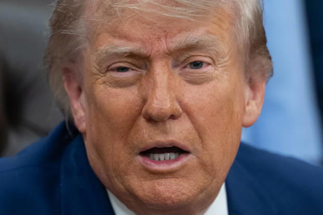 President Donald Trump gives remarks during an event promoting maternal healthcare in the Oval Office of the White House in Washington, DC. on Monday, May 11, 2026. President Trump is meeting with healthcare workers as his administration launches Moms.gov to highlight resources for unexpected pregnancies. WAX20260511211 AaronxSchwartz