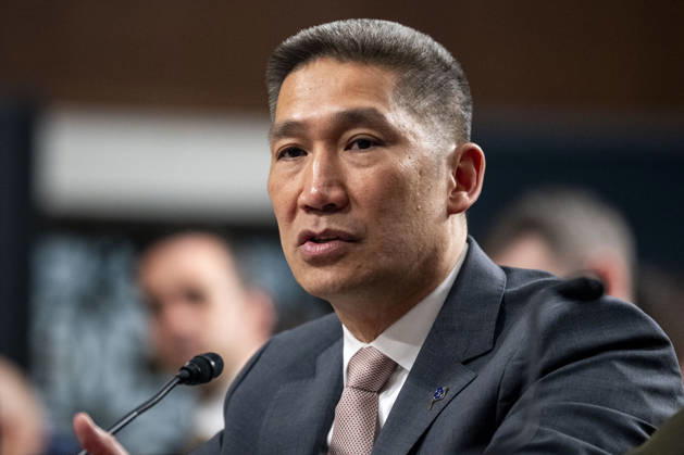 Acting Secretary of the Navy Hung Cao speaks during a Senate Armed Services Committee hearing on the Navy s defense authorization request for fiscal year 2027 in the Dirksen Senate Office Building near the U.S. Capitol in Washington, DC on Tuesday, May 19, 2026. WAP20260519375 BONNIExCASH