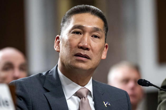 Acting Secretary of the Navy Hung Cao speaks during a Senate Armed Services Committee hearing on the Navy s defense authorization request for fiscal year 2027 in the Dirksen Senate Office Building near the U.S. Capitol in Washington, DC on Tuesday, May 19, 2026. WAP20260519379 BONNIExCASH